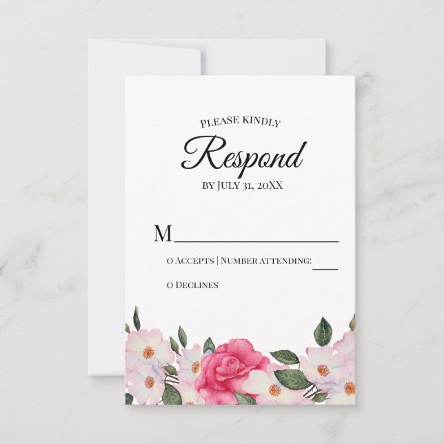 Acuarela Roses rosados blancos Boda RSVP Respuesta (Anverso)
