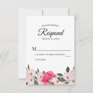 Acuarela Roses rosados blancos Boda RSVP Respuesta