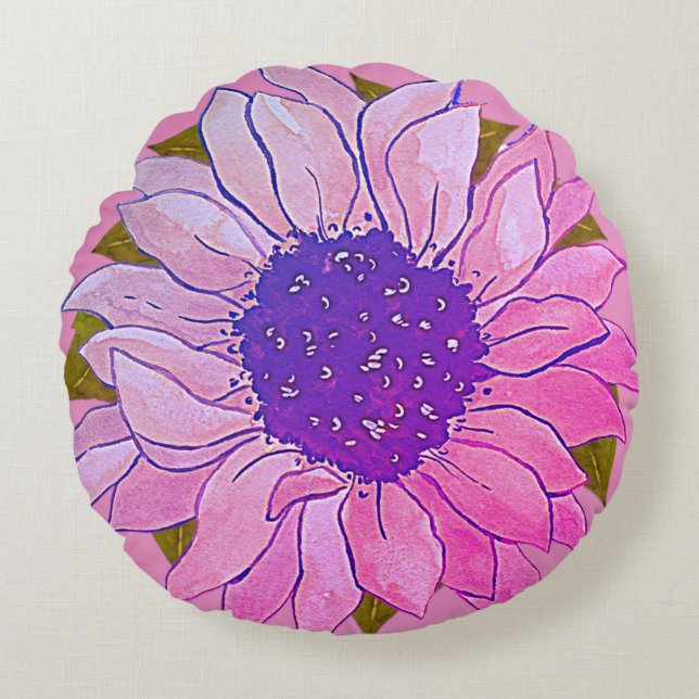 Acuarela Rusa Púrpura Púrpura Floral Almohada redo (Anverso)