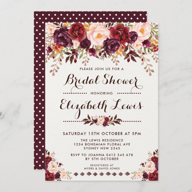 Acuarela Rustic Boho Bridal Shower Invitación (Anverso / Reverso)