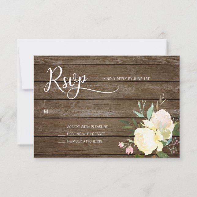 Acuarela Rústica Boda floral Beige-Rosa RSVP (Anverso)