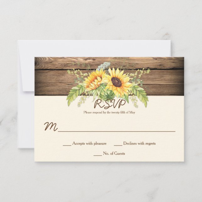 Acuarela Rustica Sunflowers Barn Wood RSVP (Anverso)