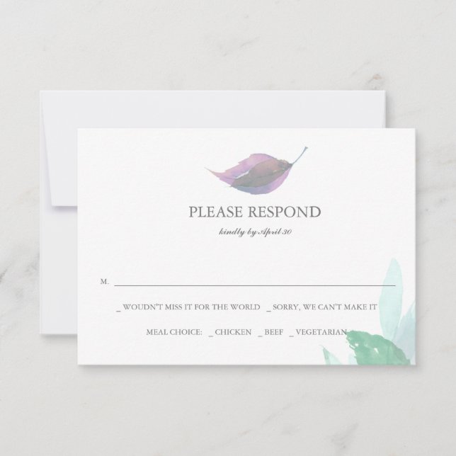 Acuarela Sale de la Boda Botánica Tarjetas RSVP (Anverso)