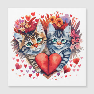 Acuarela San Valentín gatos con tarjeta magnética