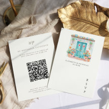 Acuarela Sayulita México | Código QR RSVP Boda