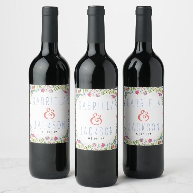 Acuarela Sr.&Mrs. | Floral | Etiqueta de vino Pers (Botellas)