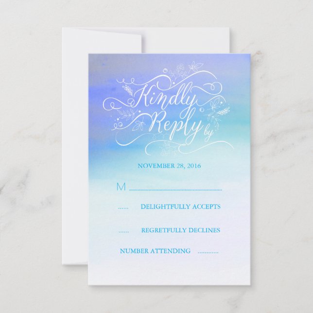 Acuarela suave moderna Boda azul Tarjeta RSVP (Anverso)