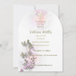Acuarela suave y invitación al bautismo cruzado do