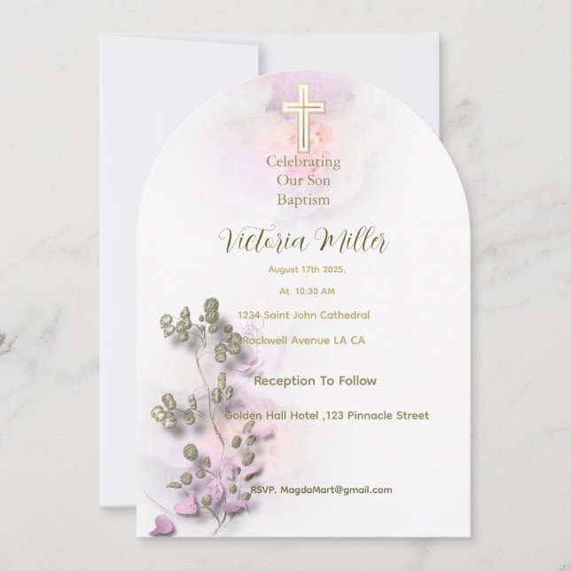 Acuarela suave y invitación al bautismo cruzado do (Anverso)