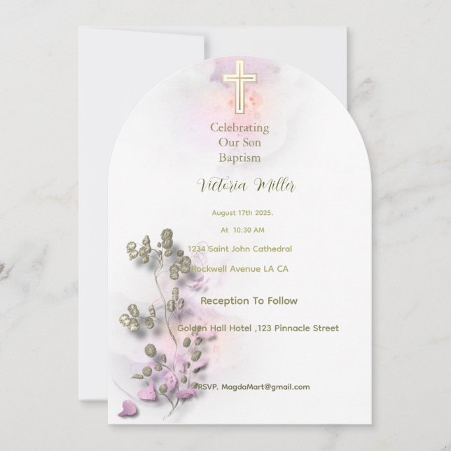 Acuarela suave y invitación al bautismo cruzado do (Anverso)