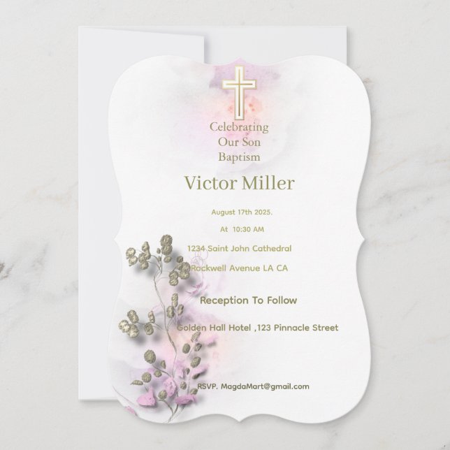 Acuarela suave y invitación al bautismo cruzado do (Anverso)