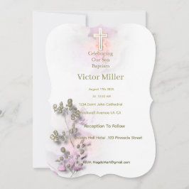 Acuarela suave y invitación al bautismo cruzado do