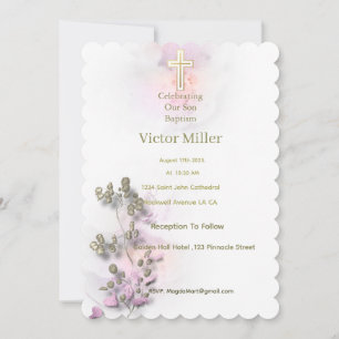 Acuarela suave y invitación al bautismo cruzado do