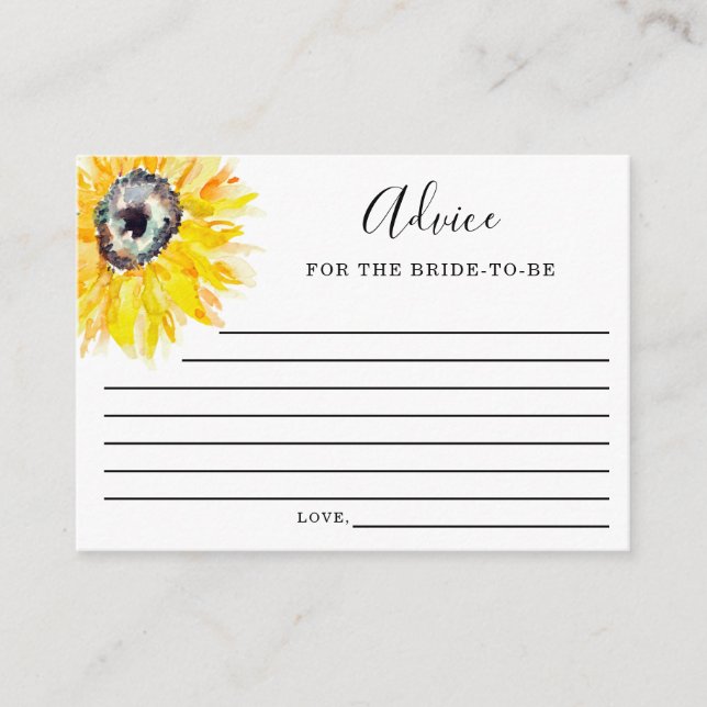 Acuarela Sunflower Bridal Shower Consejo Elegante (Anverso)