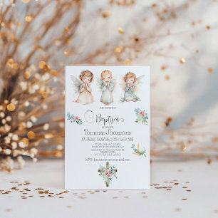 Acuarela Tres ángeles Baptismo Invitación