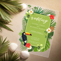 Acuarela Tropical con Tarjeta de Boda Verde Toucan