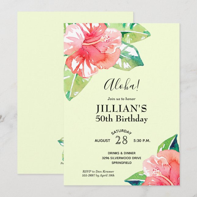Acuarela Tropical Hibiscus Birday (Anverso / Reverso)