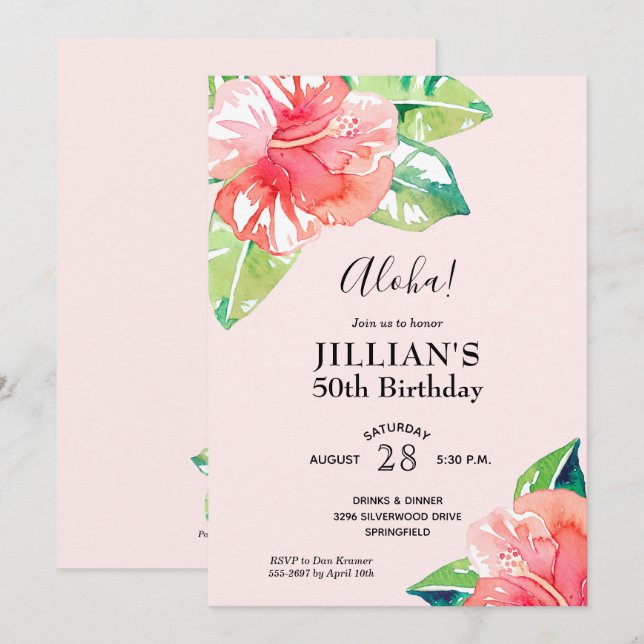 Acuarela Tropical Hibiscus Birday (Anverso / Reverso)
