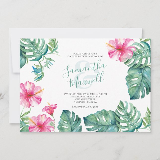 Acuarela Tropical Hibiscus Flower Couples Shower (Anverso)
