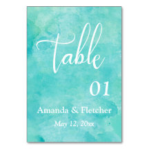 Acuarela Turquesa Elegante Número de Mesa de Boda