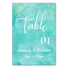 Acuarela Turquesa Elegante Número de Mesa de Boda