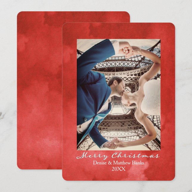 Acuarela Valiant Poppy. Tarjeta de Navidad elegant (Anverso / Reverso)