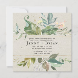 Acuarela Verde | Boda Floral Rosa Cuadrada