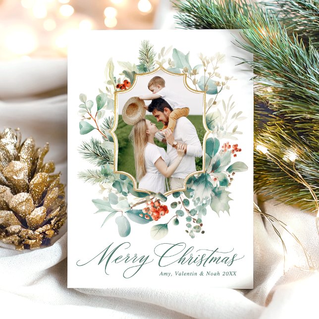 Acuarela Verde Botánica Feliz Navidad (Subido por el creador)