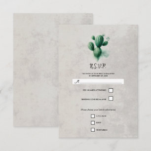 Acuarela Verde Cactus Piedra Gris RSVP Boda
