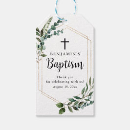 Acuarela Verde Foliage Gold Baptism Gift Etiqueta