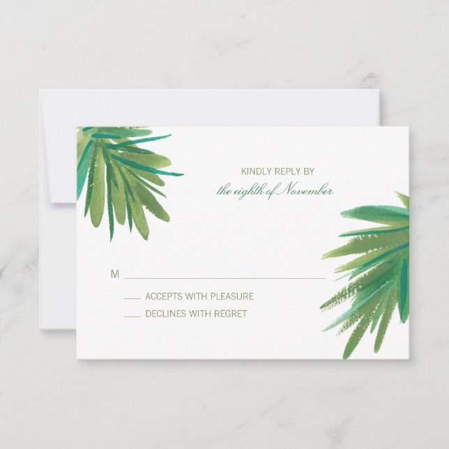 Acuarela Verde Pine Woods | RSVP de boda (Anverso)
