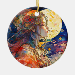 Acuarela vibrante de ornamento Chica y lunar