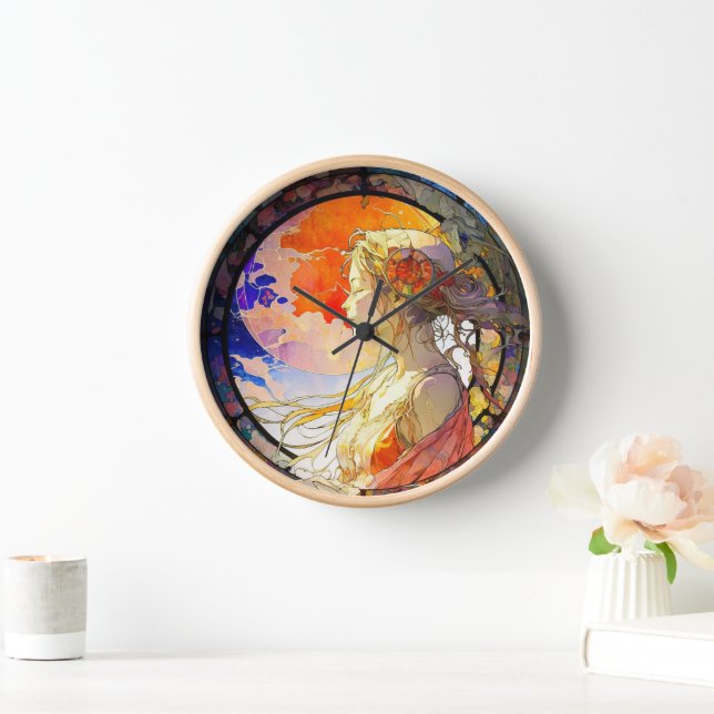 Acuarela vibrante del reloj de pared Chica (Hogar)