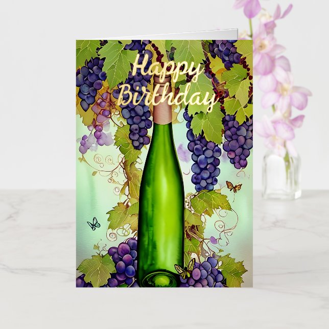 Acuarela Vino y Mariposas Cumpleaños (Orquídea)