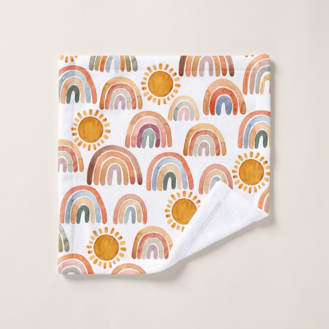 Acuarela Whimsical Boho Arcoiris y Sun Kids  (Toallita)
