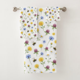 Acuarelas de flores silvestres y abejas melíferas