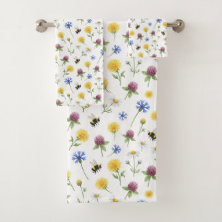 Acuarelas de flores silvestres y abejas melíferas