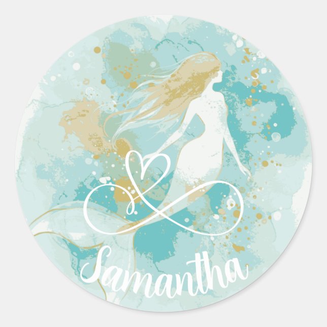 Acuario de Sirena de Agua y Pegatina de Oro (Anverso)