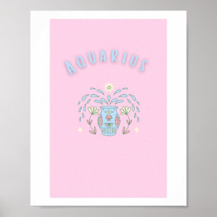 Acuario rosa, impresión de signo zodiacal, signo e