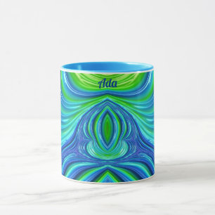ADA ~ Zany 3D Fractal ~ Taza Azul Verde 