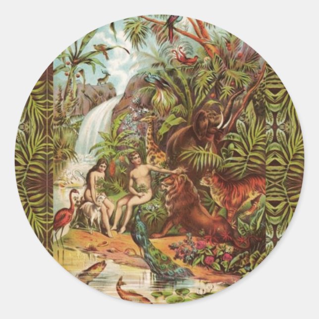 Adam Y Eve En El Pegatina Del Corazón Del Jardín (Anverso)