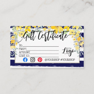 ADD TU LOGO Certificado de regalo comercial de mar
