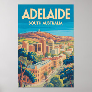 Adelaide Australia Ilustración Arte de Viaje Vinta
