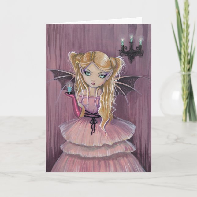 Adeline en tarjeta de vampiro gótico rosa (Anverso)