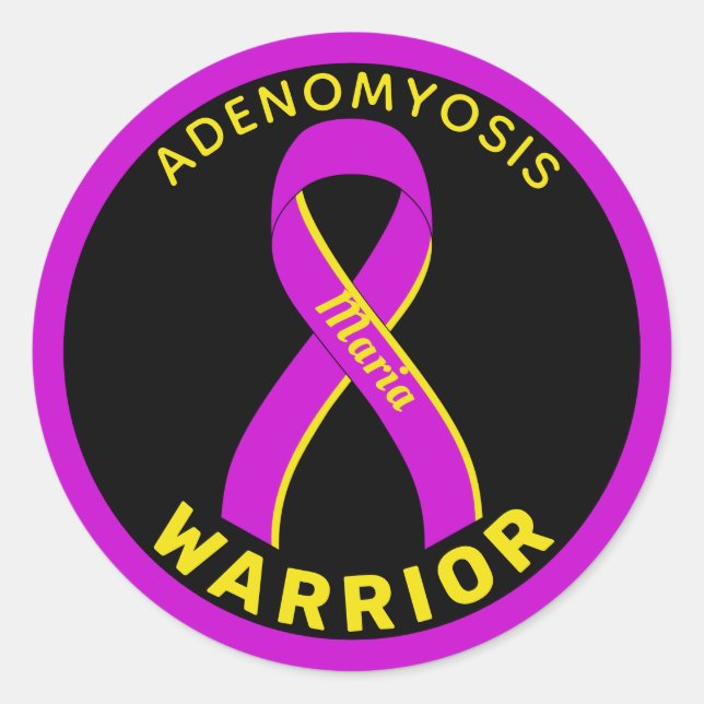Adenomyosis Warrior Ribbon Black Round Pegatina (Anverso)