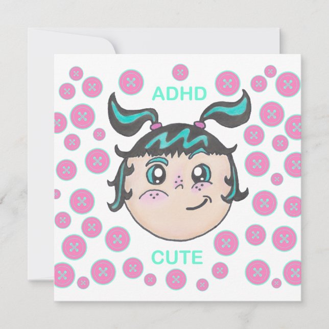 ADHD greeting card  with "ADHD Cute" illustration (Anverso)