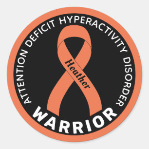 ADHD Warrior Ribbon Black Round Pegatina