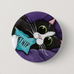 Adicto al Catnip - botón del arte del gato