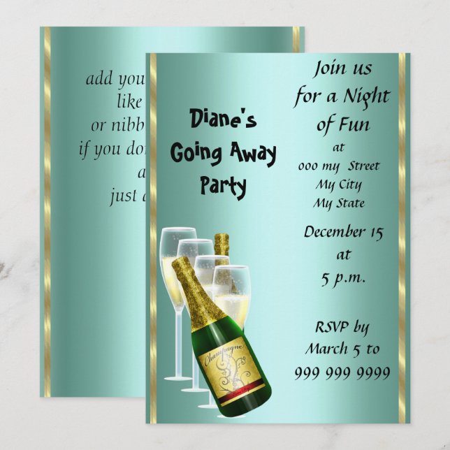 Adiós carta de invitación de fiesta de despedida A (Anverso / Reverso)