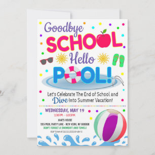 Adiós Escuela Hola Fiesta de Piscina Invitación pa
